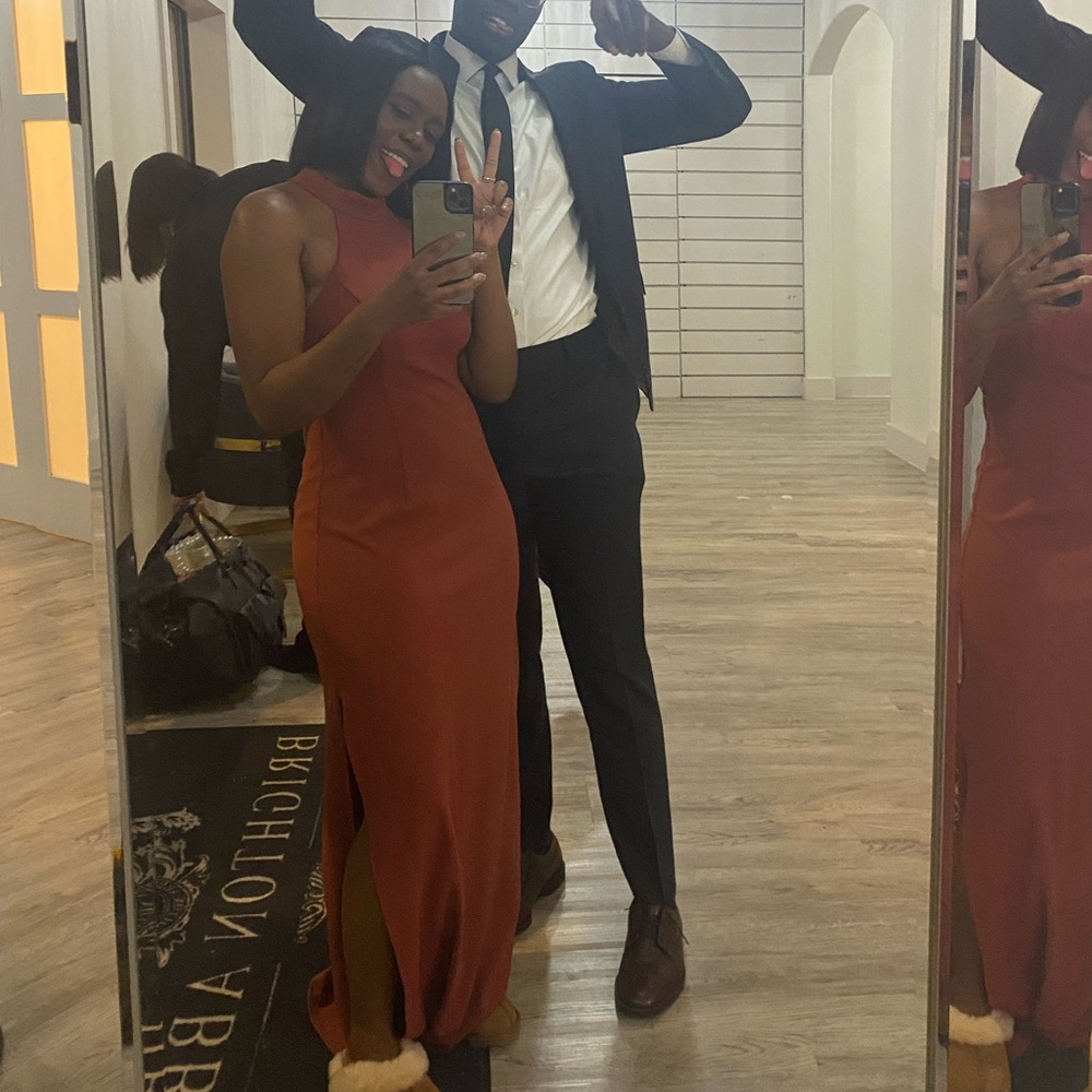 David’s Bridal Halter Dress with Side Slit